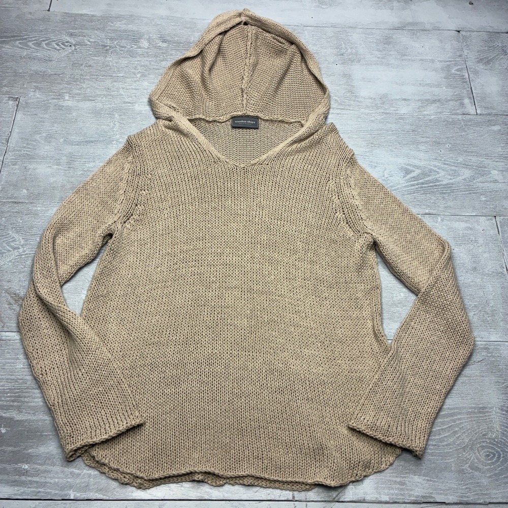 Wooden Ships Paola Buendia Hoodie Womens XS Tan Beige Cotton Knit Sweater Beach